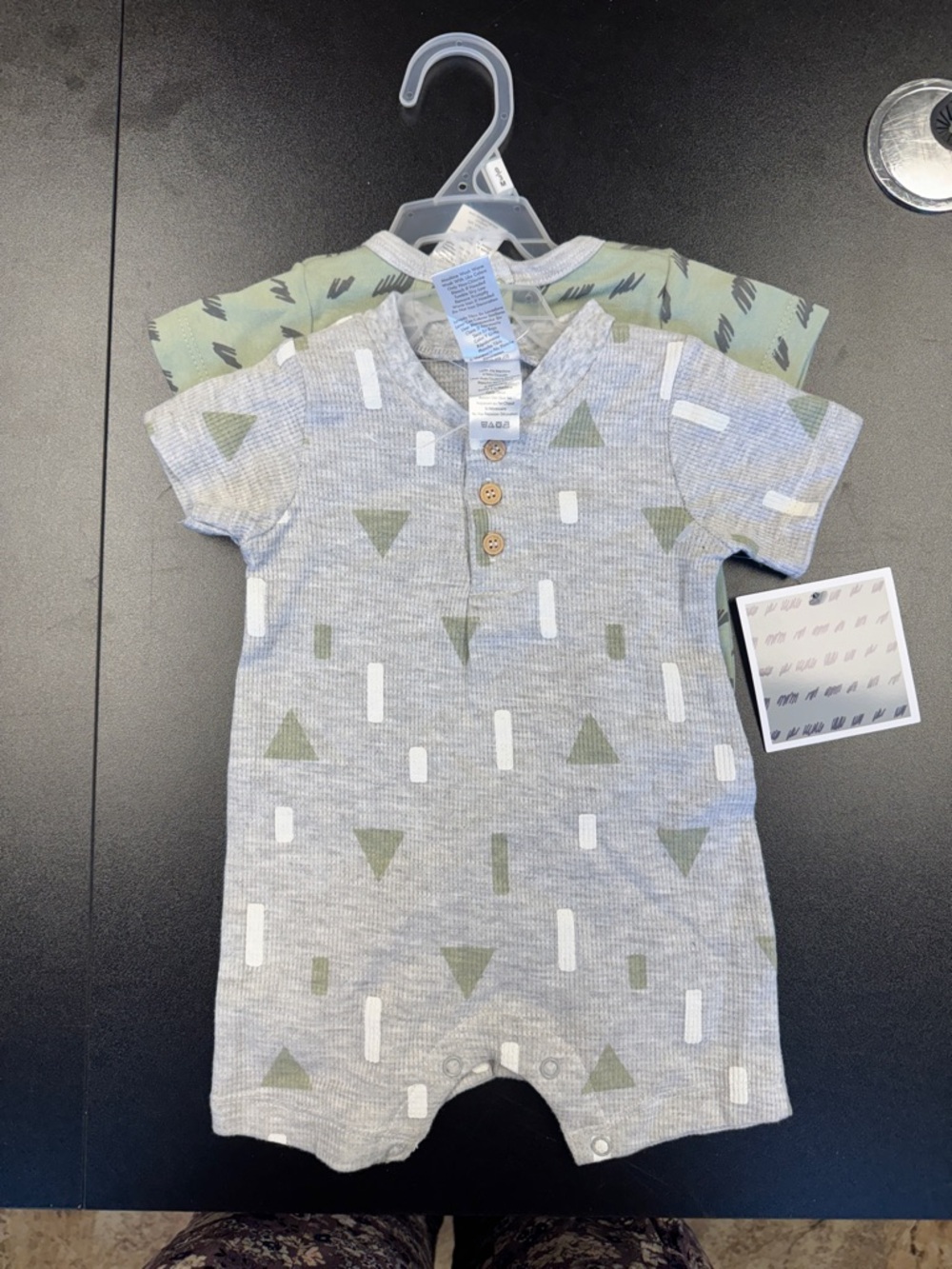 Baby Short-Sleeve One-Piece Bodysuit in Gray‎ and Sage